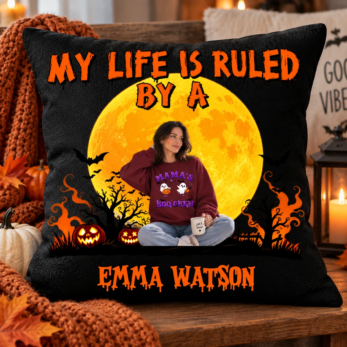 Custom Photo Pillow Personalized Name My Life Is Ruled By A Funny Halloween Gift