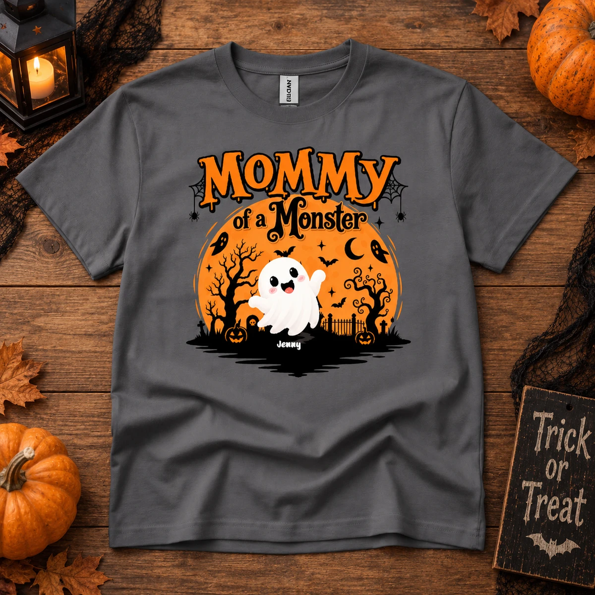 Mommy Of A Monster Shirt Custom Name Cute Ghost Halloween Tee Shirt