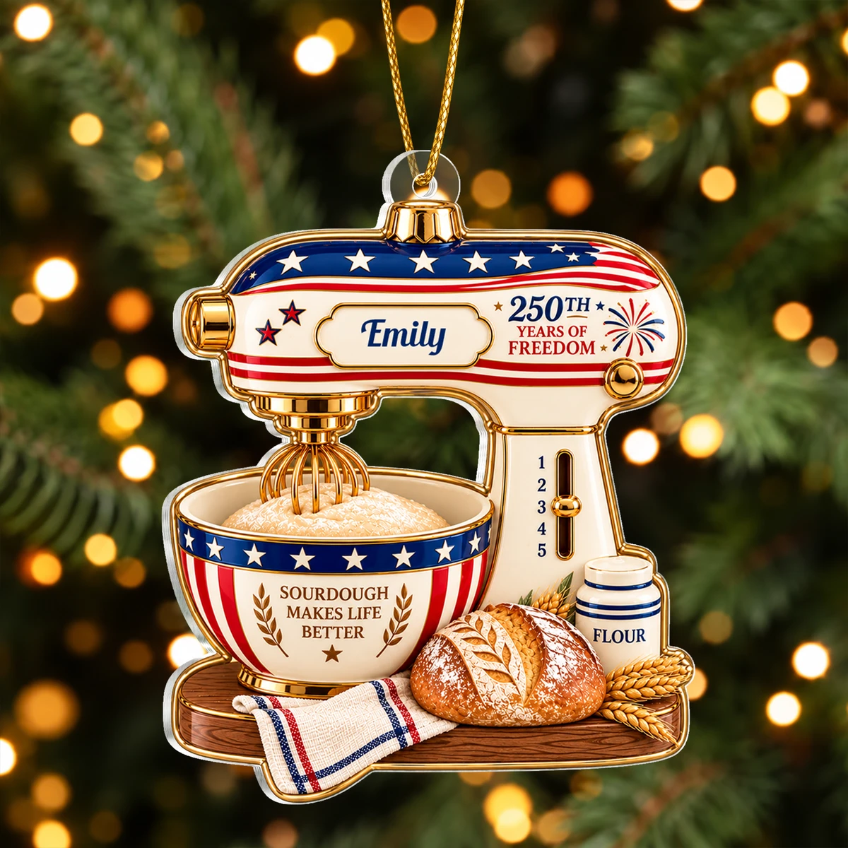 Personalized Acrylic Christmas Ornament Custom Name – Vintage Mixer Baking Bread 250th Anniversary Christmas Gift