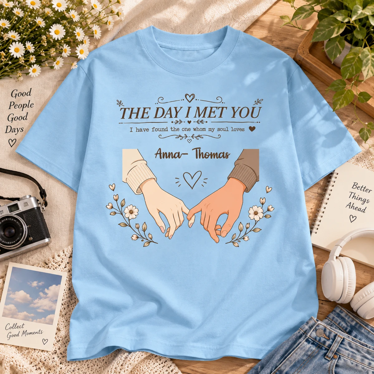 The Day I Met You Holding Hands - Personalized T-Shirt - Gift For Couple, Girlfriend, Boyfriend, Husband, Wife