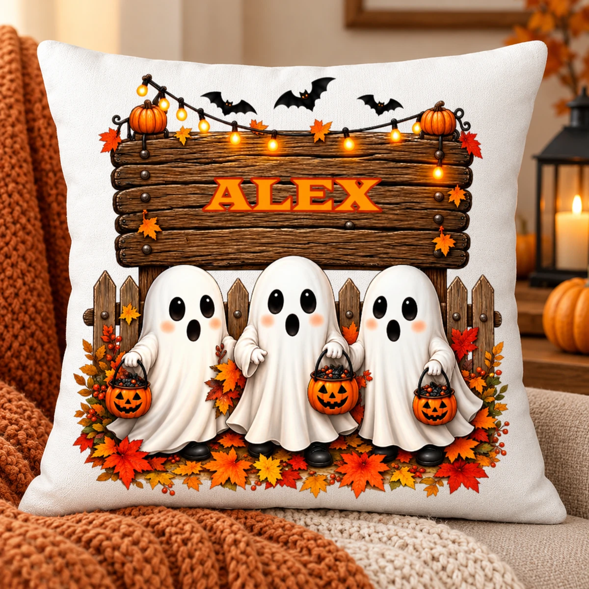 Personalized Name Spooky Fall Pillow Case