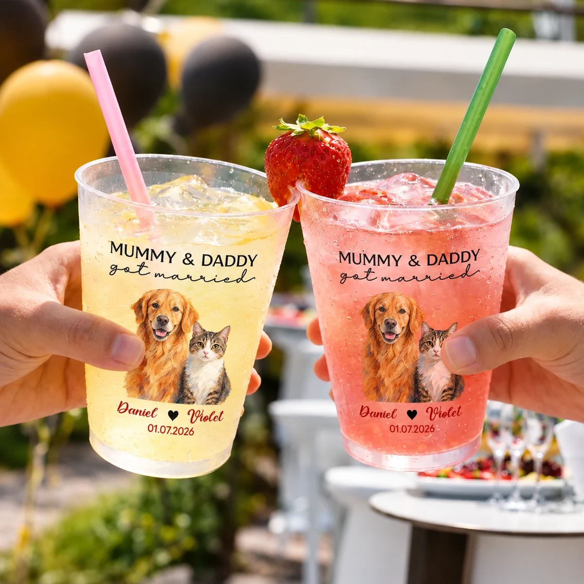Custom Photo Realistic Watercolor Art Our Humans Are Getting Married - Personalized Frosted Cups