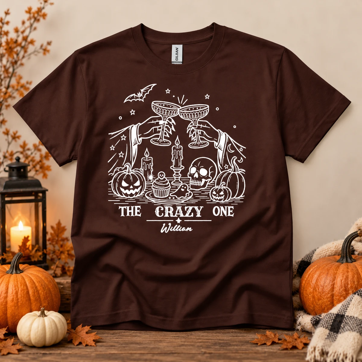 Custom Name The Crazy One Gothic Graphic Tee - Personalized Spooky Halloween Shirt