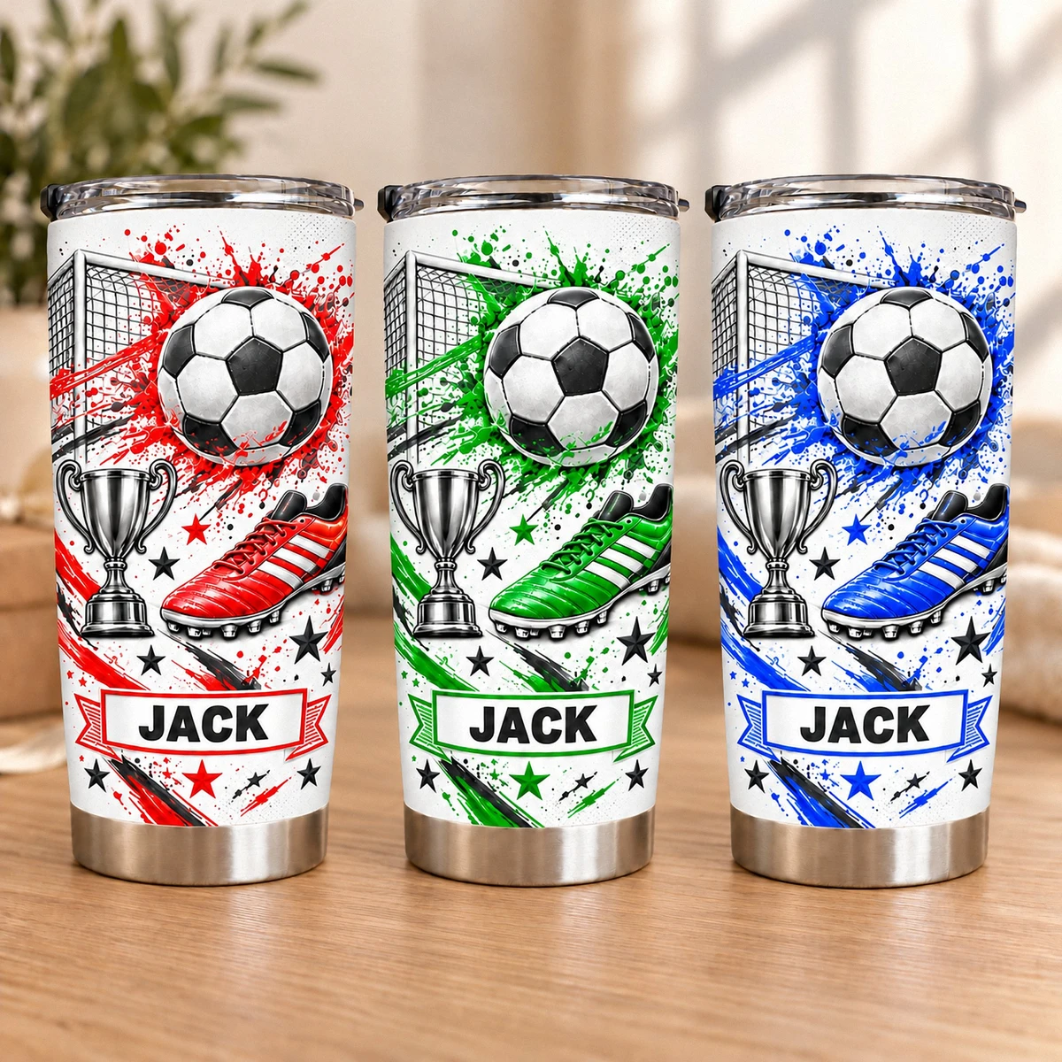 Personalized Soccer Tumbler – Custom Name Football Design 20oz Stainless Steel Tumbler, Soccer Ball And Cleats Cup, Soccer Player Gift For Boys And Girls
