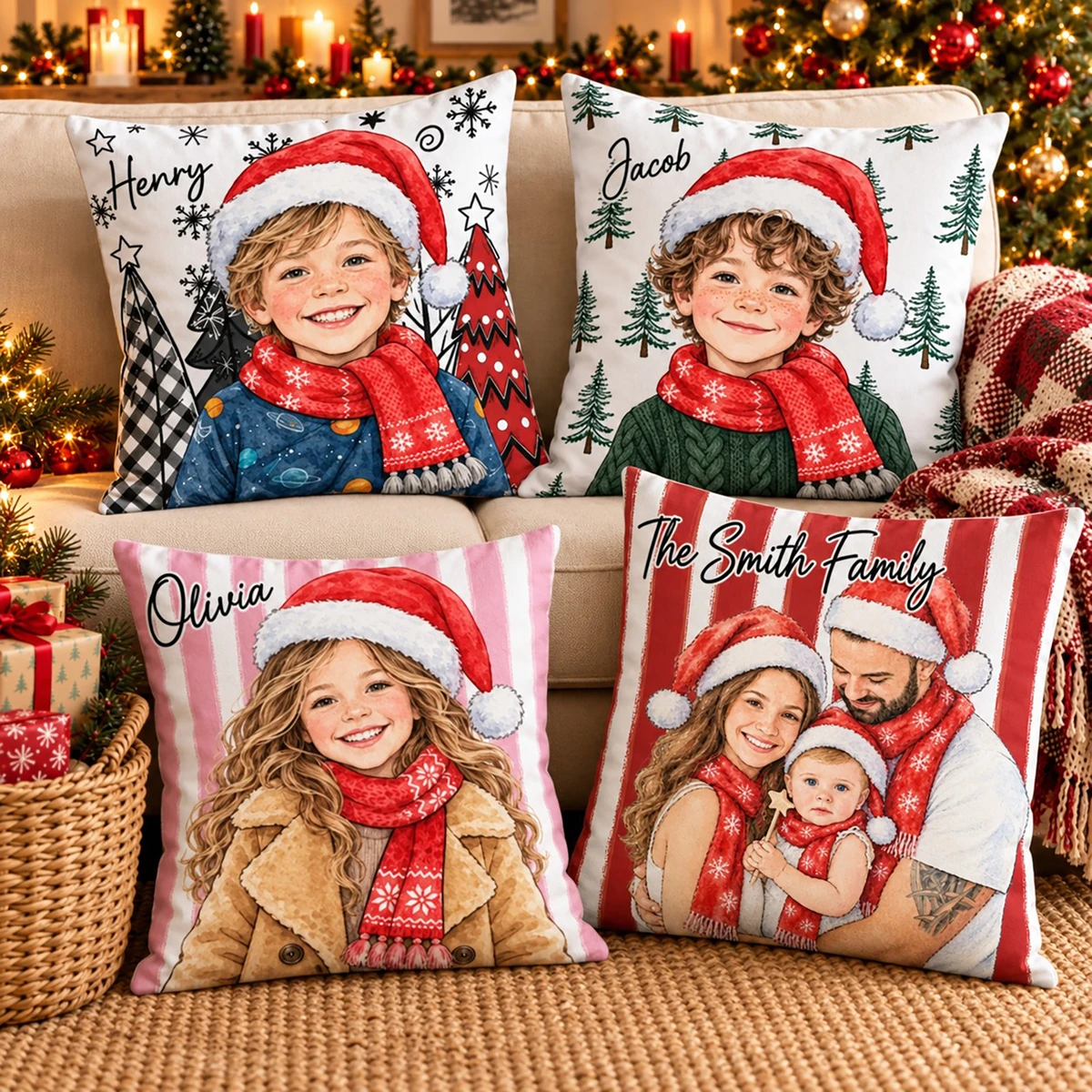 A Christmas Memory You Can Hold Personalized Pillow, Custom Photo & Name, Santa Hat Family Portrait Cushion, Holiday Gift