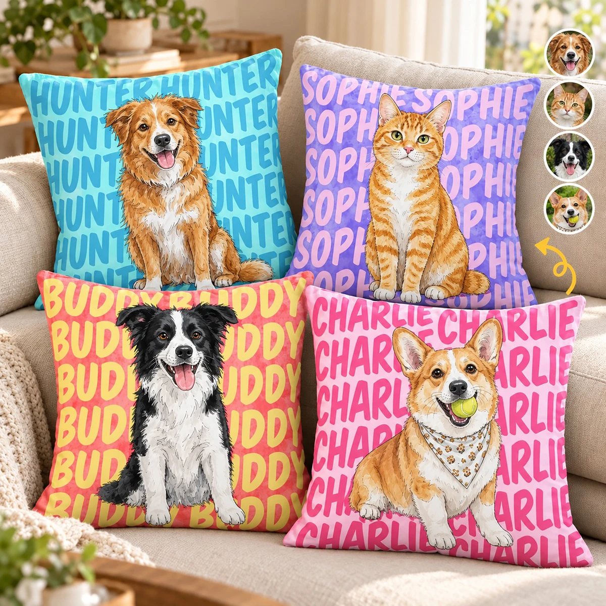 Personalized Pet Photo Pillow – Custom Dog And Cat Portrait Pillow Cover, Personalized Pet Name Throw Pillow, Cute Pet Lover Home Decor, Birthday Gift For Dog Mom And Cat Mom