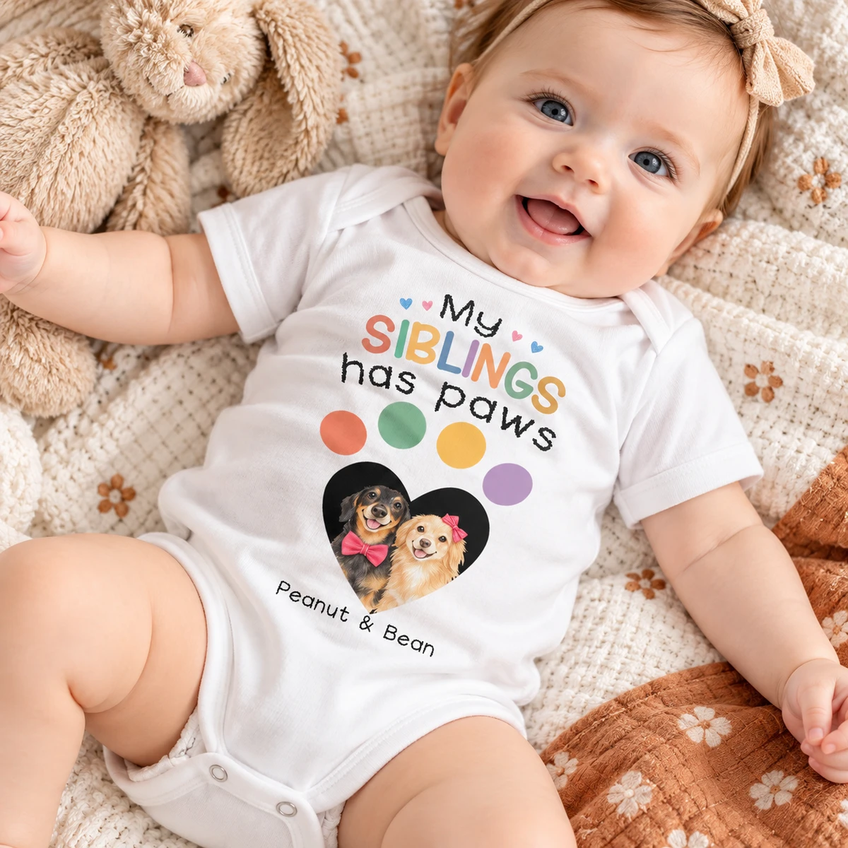 Crayon Dog Siblings - Personalized Baby Onesie