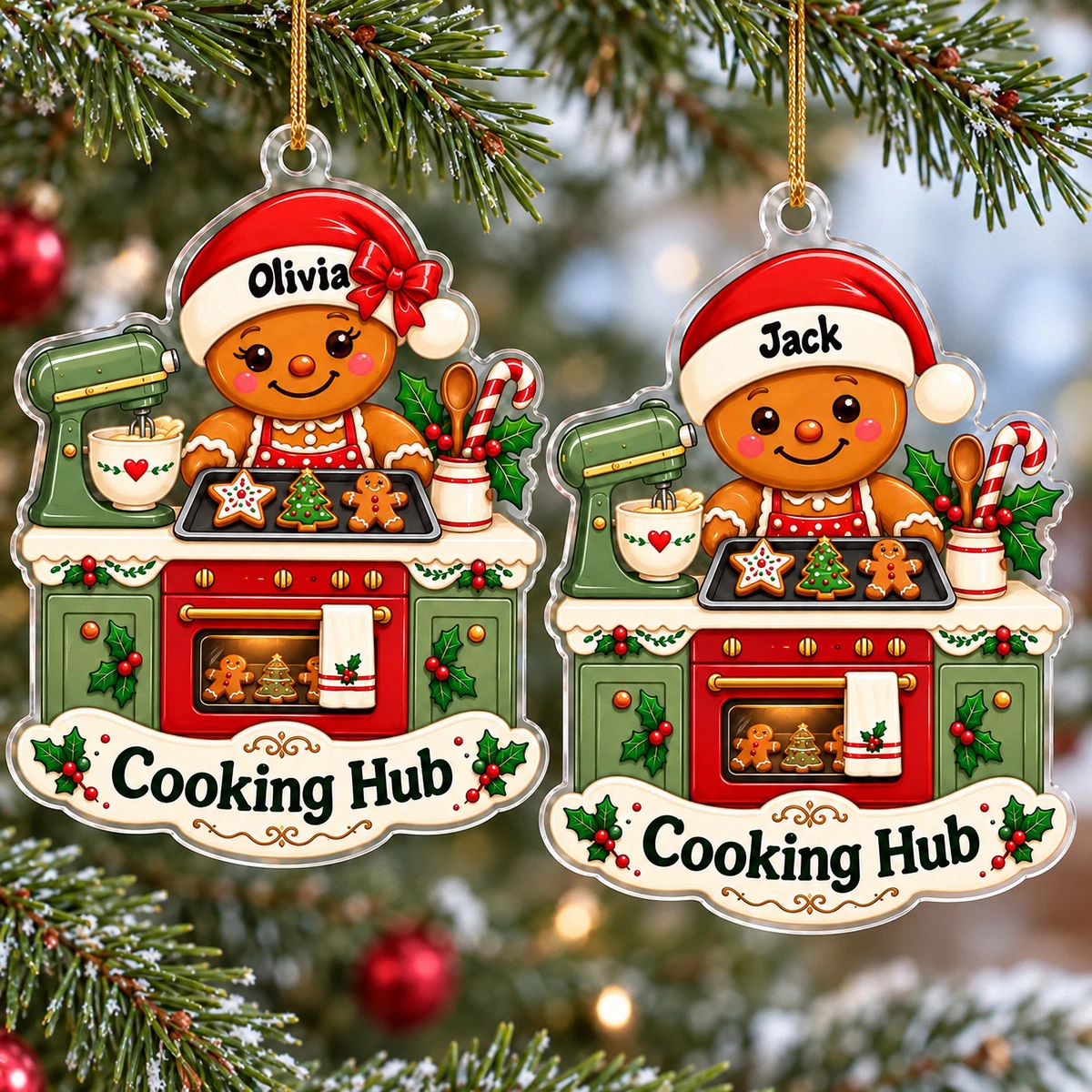 Personalized Acrylic Christmas Ornament Custom Name – Gingerbread Baker Cooking Kitchen Holiday Tree Ornament Gift