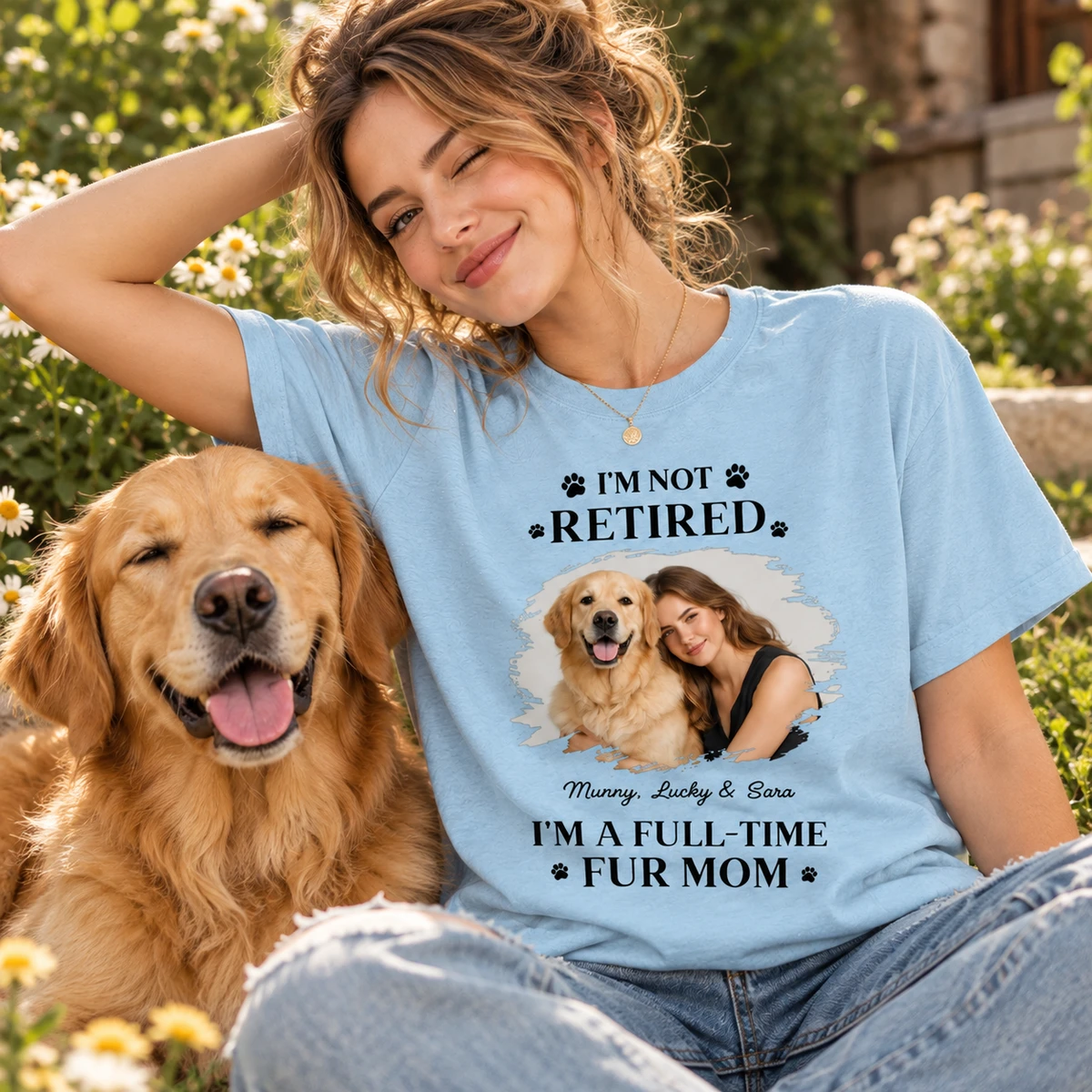 Full-Time Dog Fur Cartoon Photo - Personalized Women'S T-Shirt