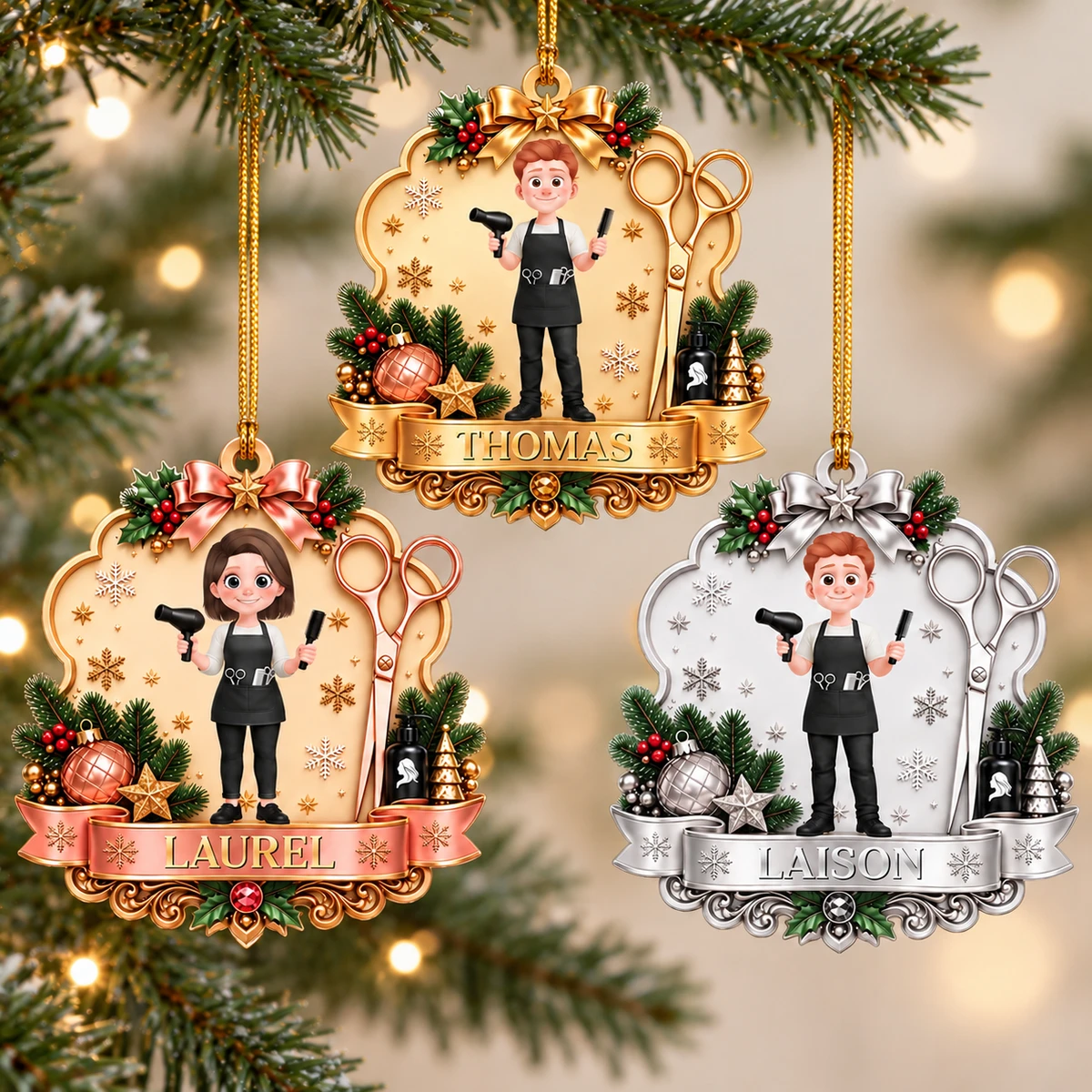 Personalized Hairstylist Christmas Ornament Custom Name & Character, Hairdresser Salon Holiday Keepsake, Barber Beauty Stylist Tree Decor, Christmas Gift