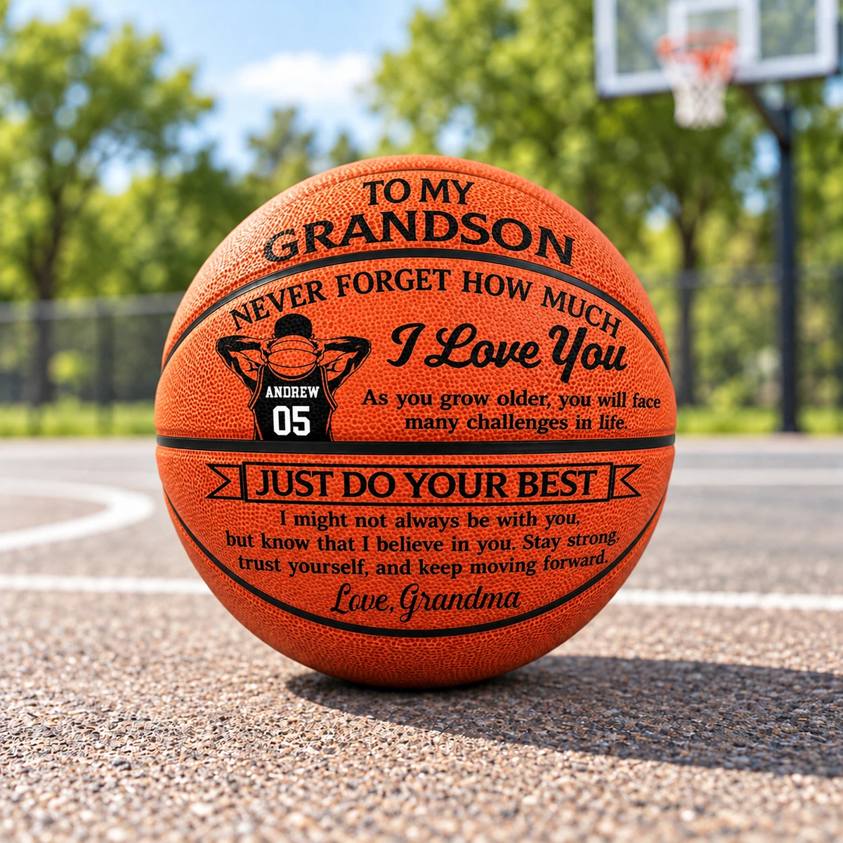Custom Name & Number Basketball, Personalized Grandson Basketball Gift, Inspirational Basketball From Grandma Grandpa, Youth Player Keepsake