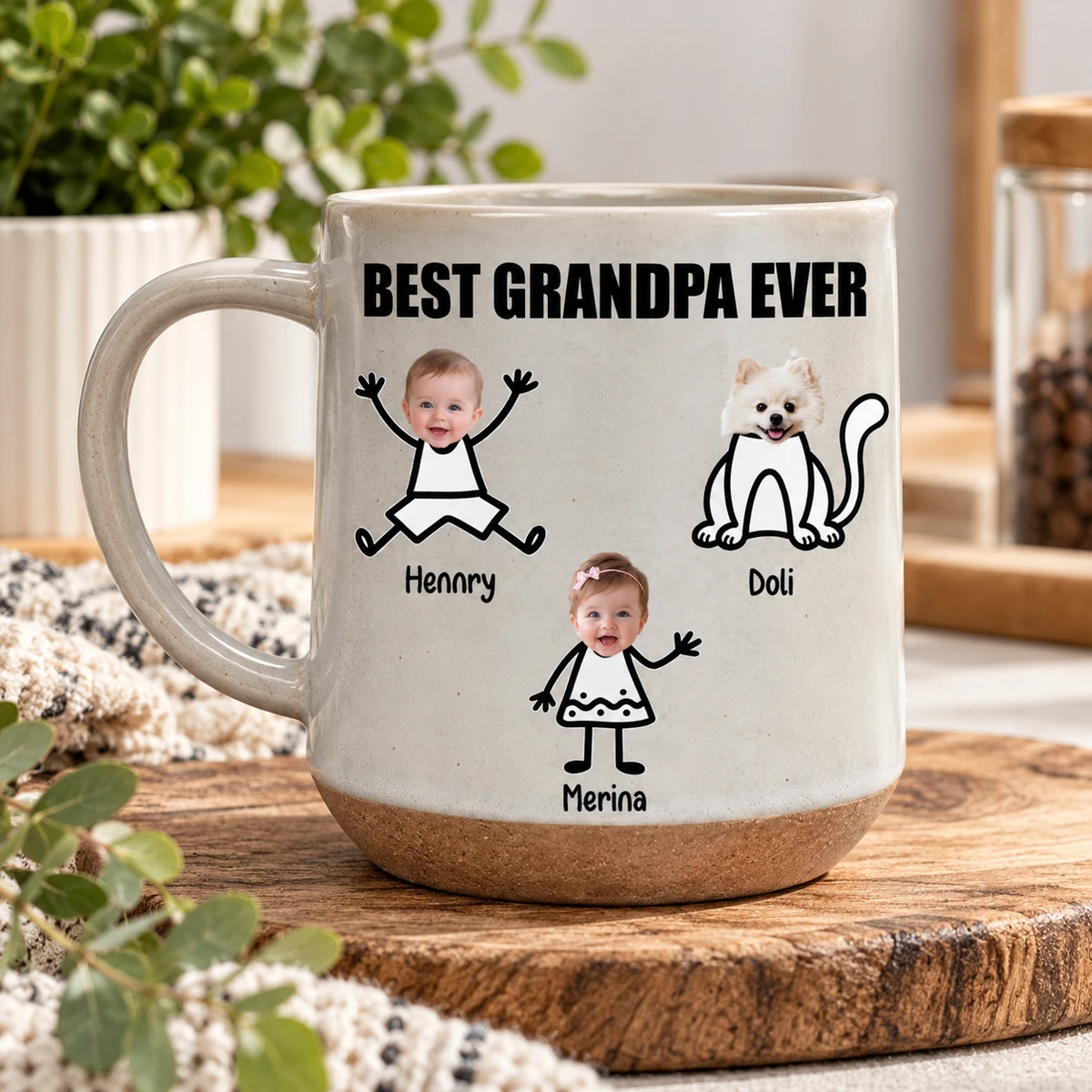 Custom Photo Best Dad Grandpa Ever Kids Face - Personalized Conical Mug