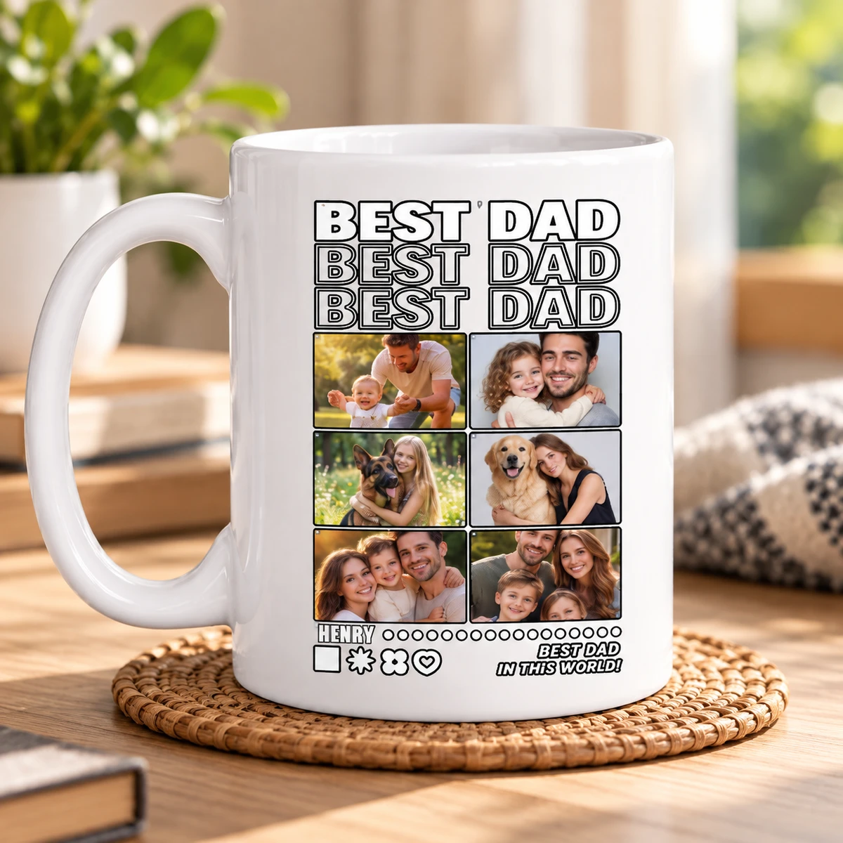 Best Dad Personalized Photo Mug – Custom Family & Pet Pictures, Double-Sided Ceramic Coffee Mug, Father'S Day Gift For Dad