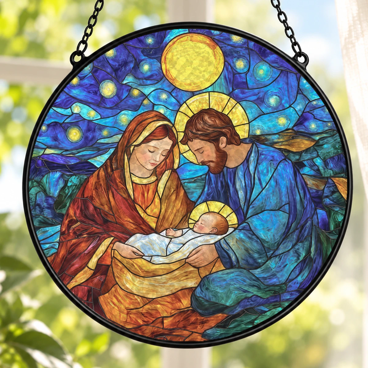 Christmas Nativity Suncatcher, Holy Family Stained Glass Window Hanging, Baby Jesus Christmas Decor, Sacred Holiday Gift For Family