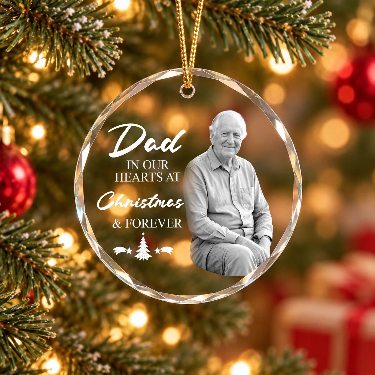 Personalized Glass Christmas Ornament Custom Photo – Dad In Our Hearts Memorial Keepsake Christmas Tree Gift