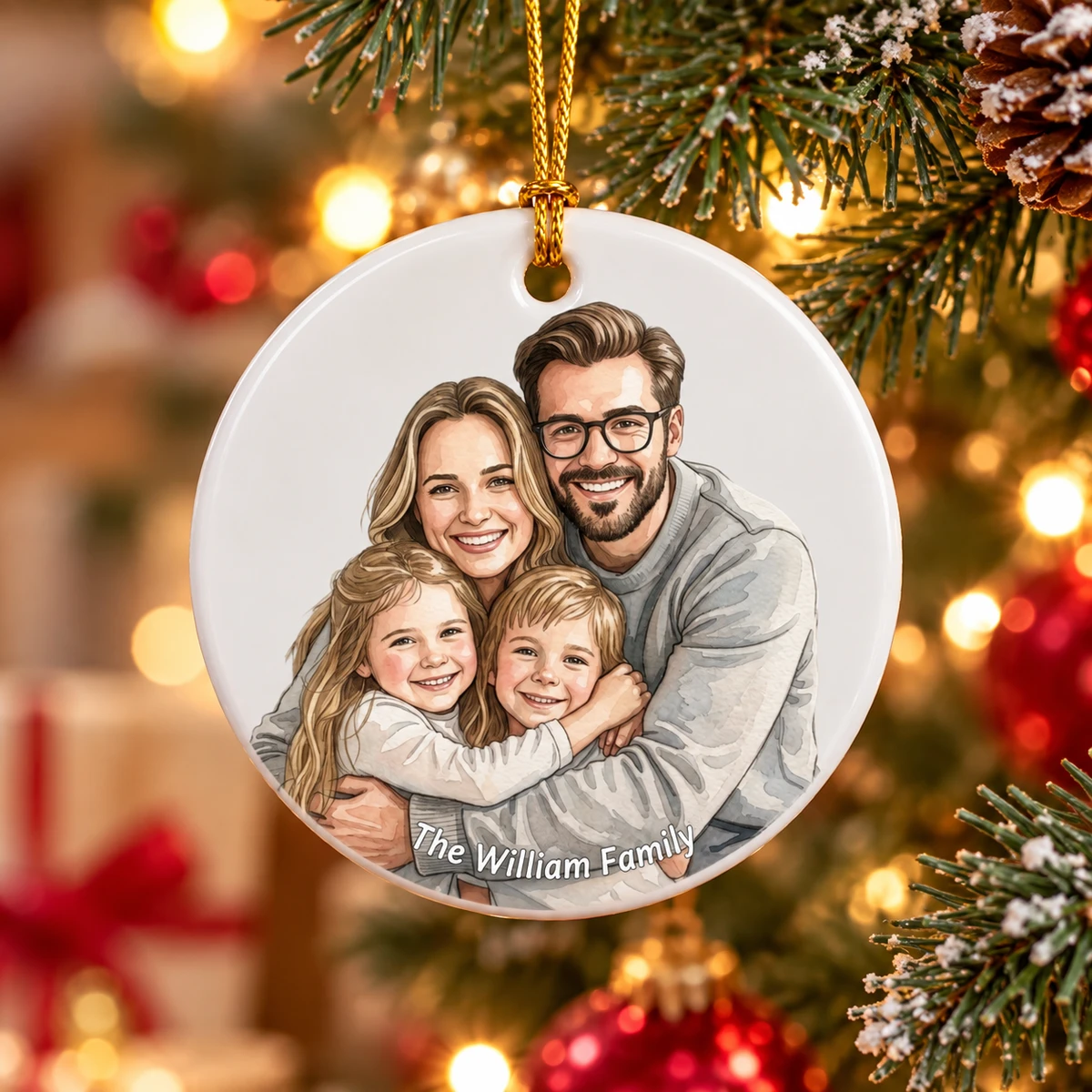 Custom Photo Happy Family Together - Personalized Circle Ceramic Ornament