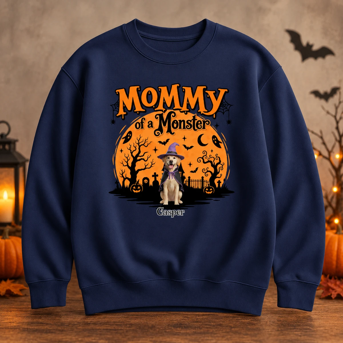 Mommy Of A Monster  -  Personalized Pet Halloween Sweatshirt Custom Photo & Name