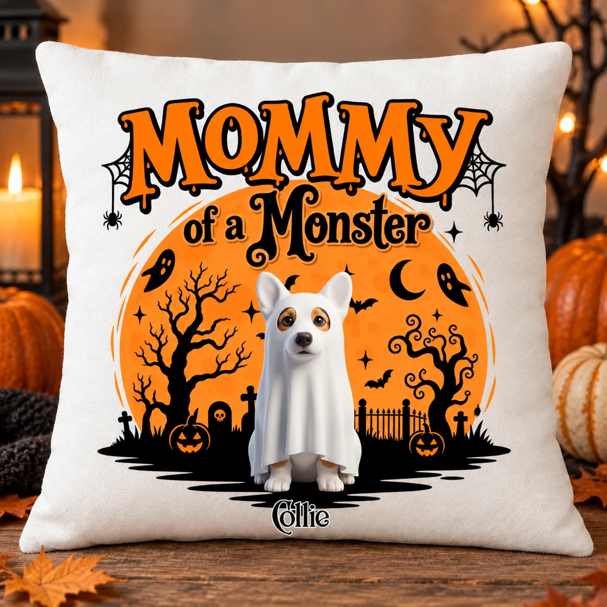 Personalized Halloween Pet Pillow Custom Photo Name Spooky Season Pet Lover Gift