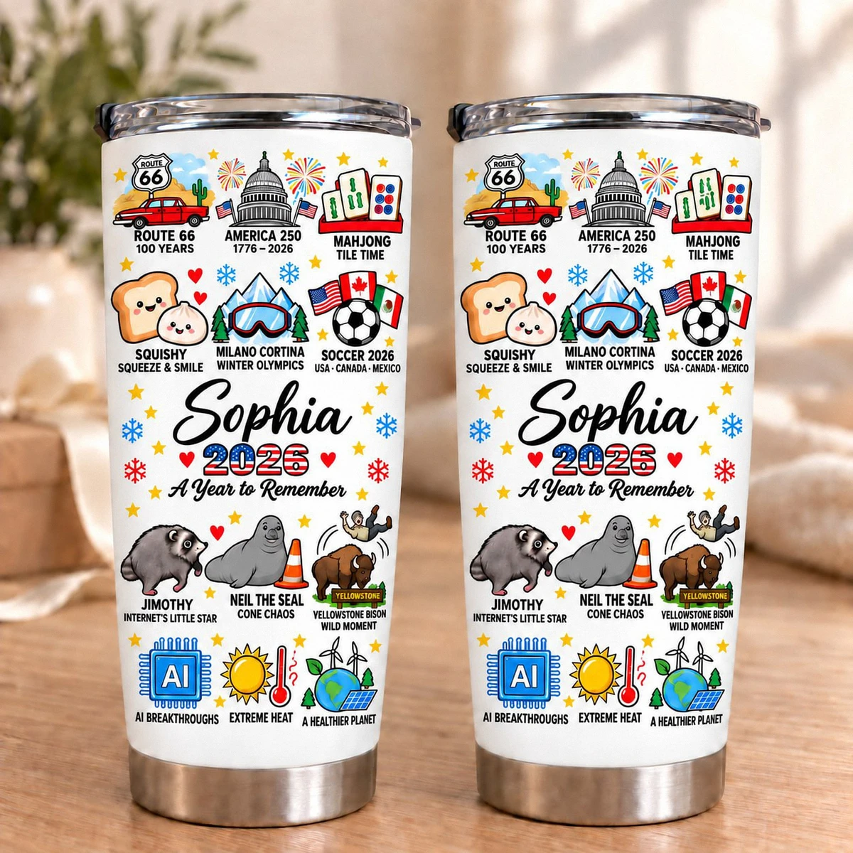 Personalized 20oz Tumbler Custom Name – 2026 A Year To Remember Usa Travel Sports & Fun Events Stainless Steel Cup Gift