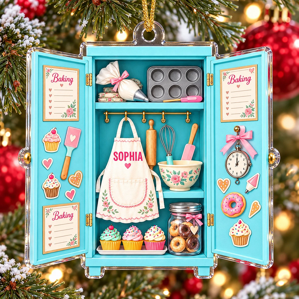 Personalized Acrylic Christmas Ornament - Personalized Name Vintage Kitchen Cabinet