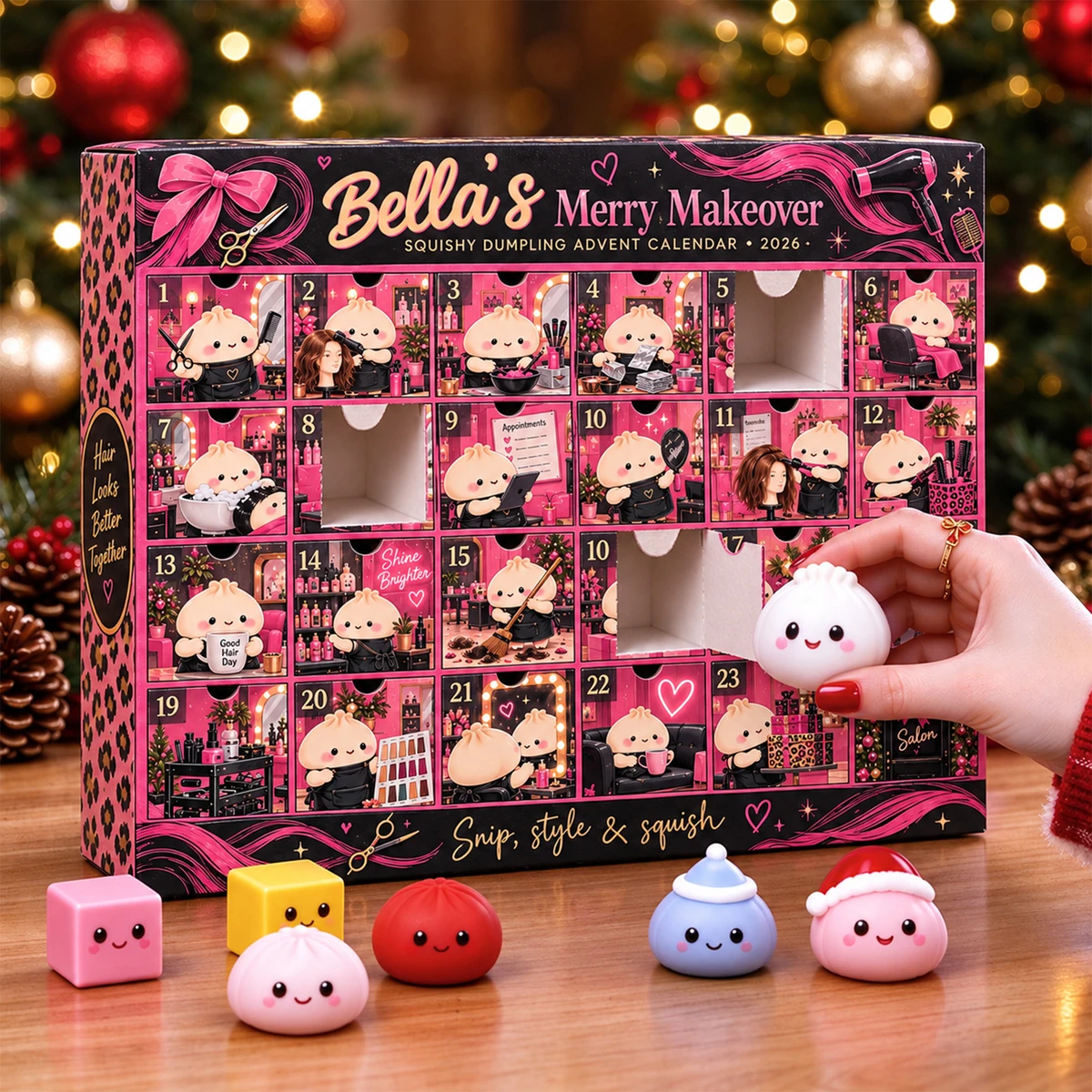 Personalized Dumpling Advent Calendar Custom Name, Squishy Christmas Countdown, Cute Beauty Salon Advent Calendar, Fun Holiday Gift For Her