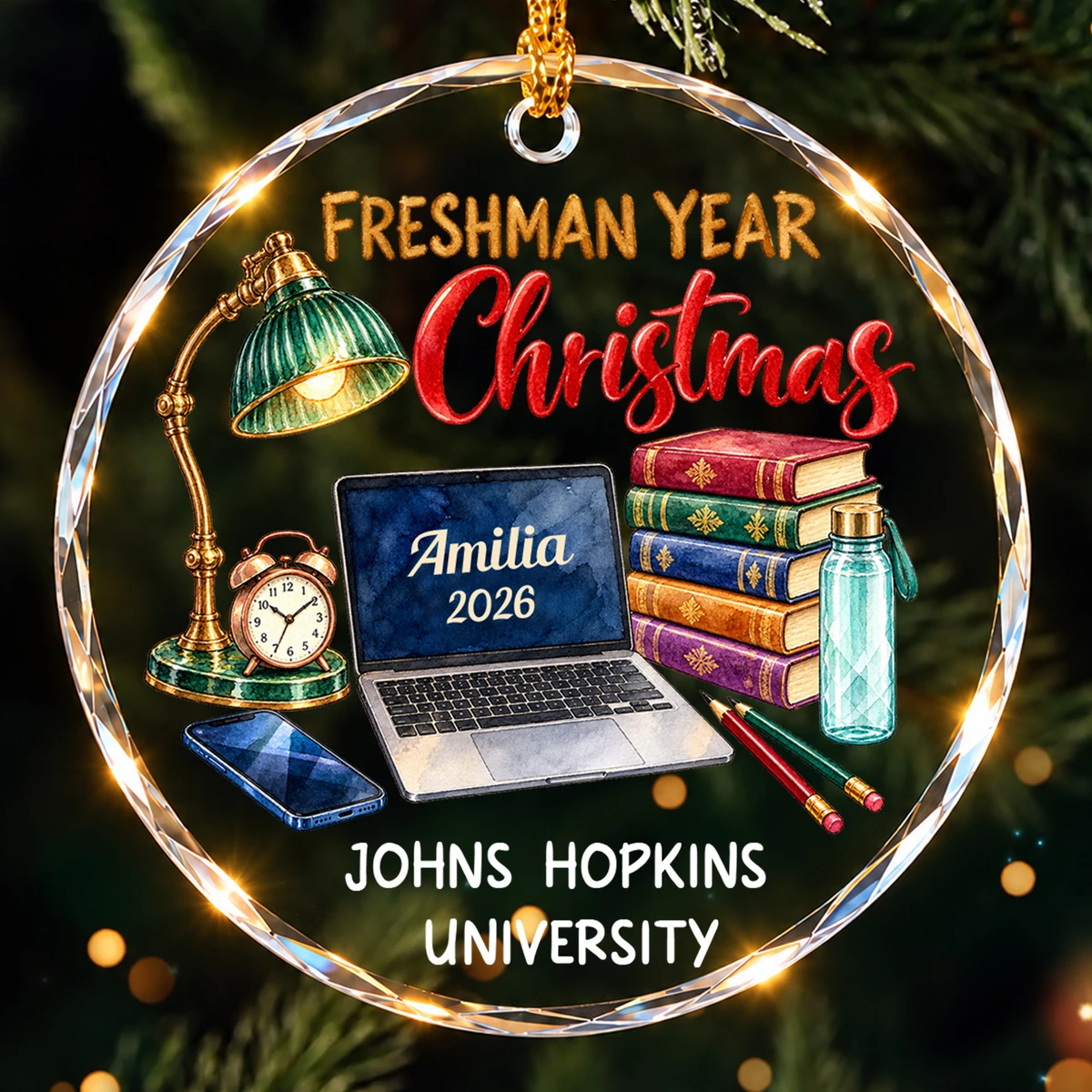Personalized Round Glass Ornament - Custom Student Name Graduation Year And School