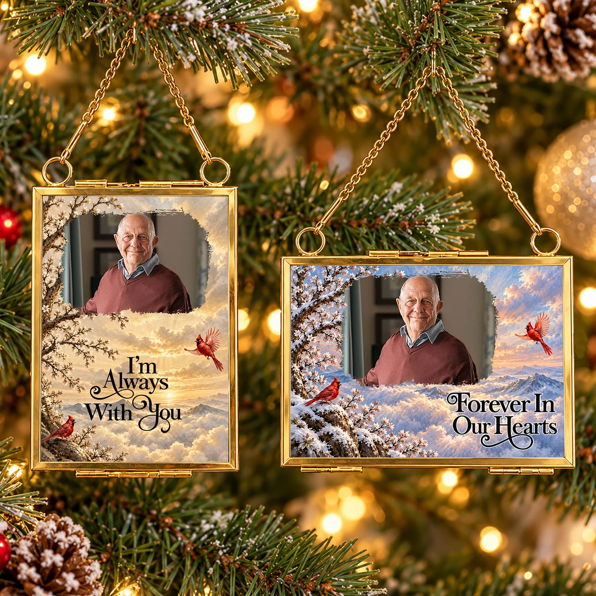 Personalized Memorial Photo Hanging Glass Frame Ornament – Custom Remembrance Christmas Ornament, Forever In Our Hearts Sympathy Gift For Loss Of Loved One