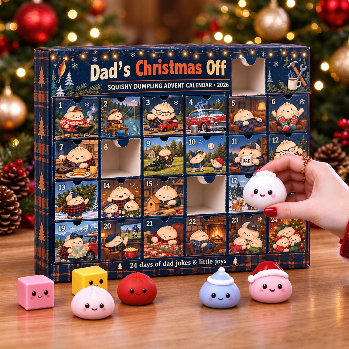 Personalized Dad'S Christmas Off Duty Squishy Dumpling Advent Calendar 2026 – Custom Name 24 Days Christmas Countdown Calendar, Cute Holiday Gift For Dad