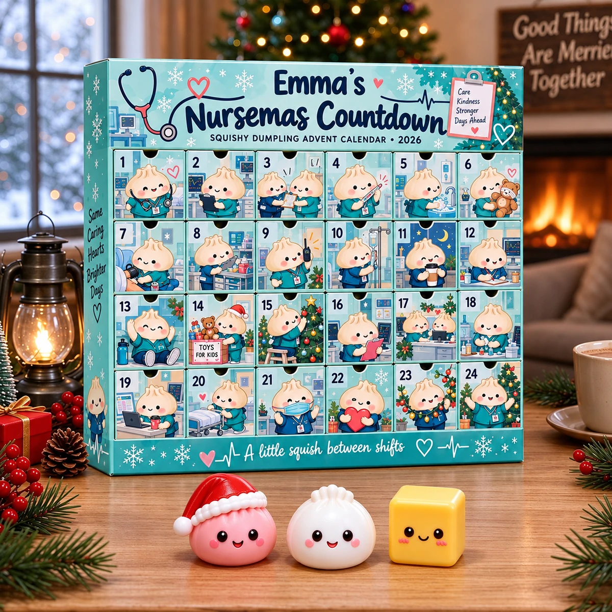 Personalized Nurse Christmas Squishy Dumpling Advent Calendar 2026 – Custom Name 24 Days Christmas Countdown Calendar, Cute Kawaii Stress Relief Toys, Holiday Gift For Nurses