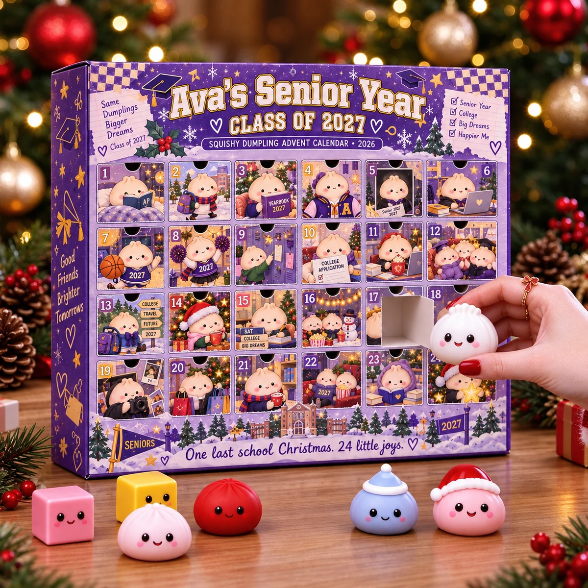 Cute Squishy Dumpling Toys - Custom Name Senior Year Advent Calendar