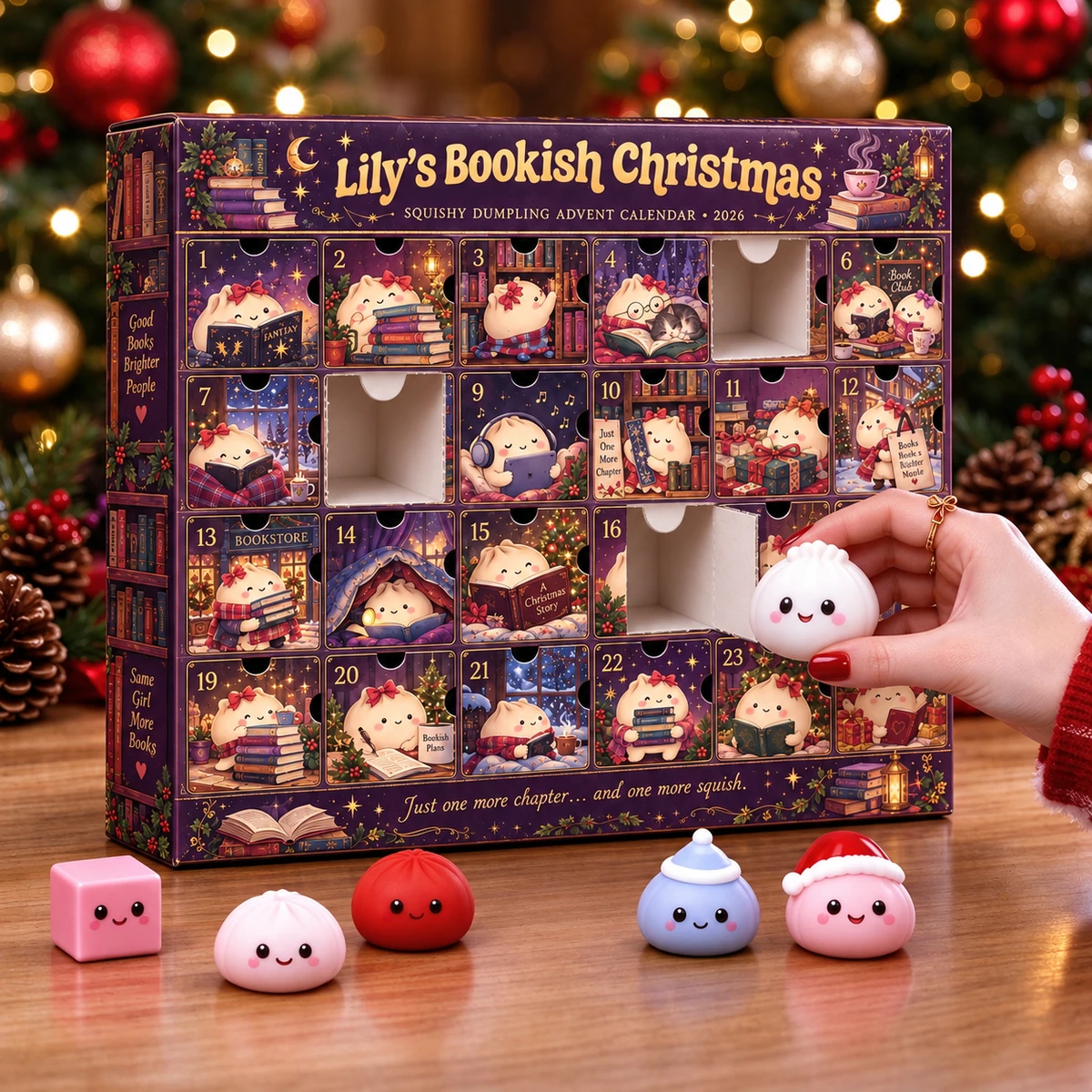 Custom Name Bookish Dumpling Advent Calendar, Squishy Christmas Countdown, 24 Day Kawaii Reader Calendar, Book Lover Holiday Gift