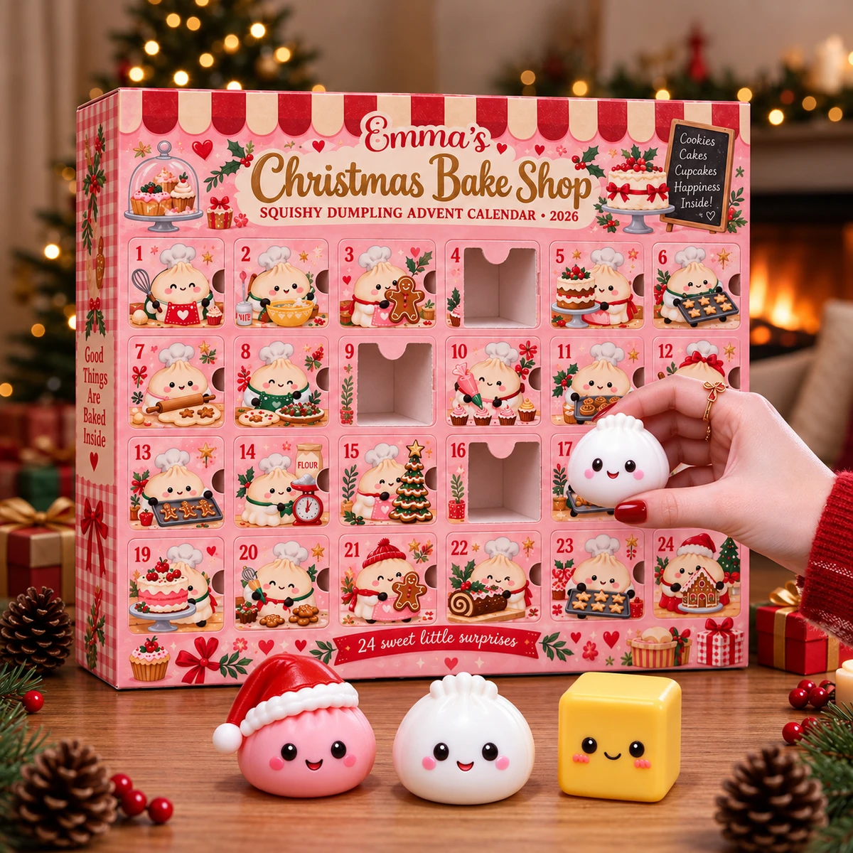 Personalized Dumpling Advent Calendar Custom Name – Christmas Baking Theme, 24 Days Of Squishy Mystery Toys Holiday Countdown Gift