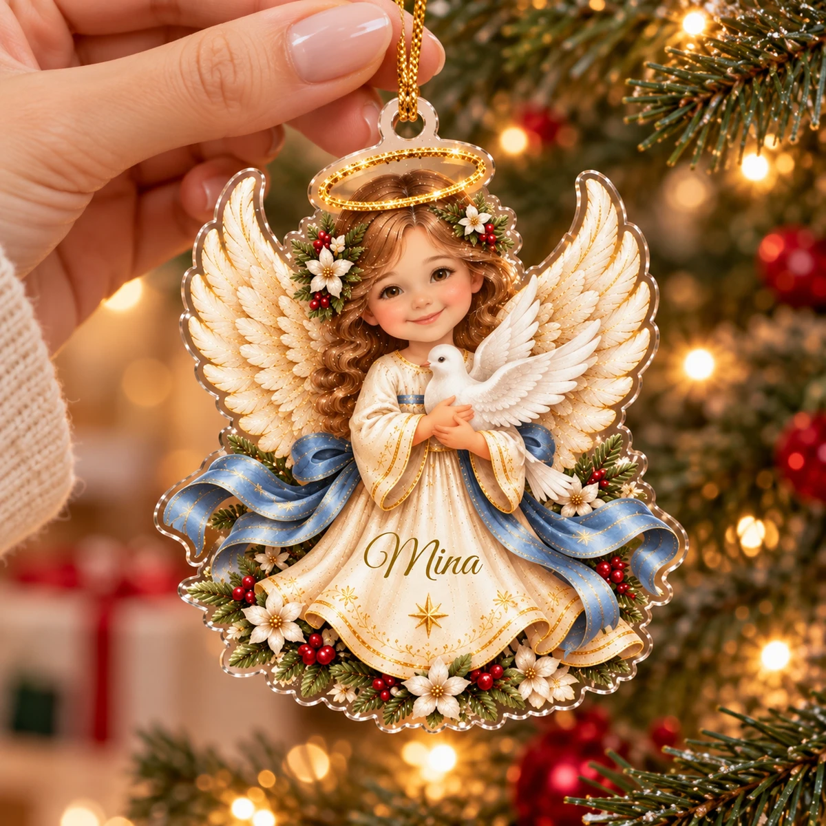 Angel Christmas Ornament, Personalized Guardian Angel Acrylic Ornament, Custom Name Religious Holiday Tree Decor, Heavenly Keepsake Gift