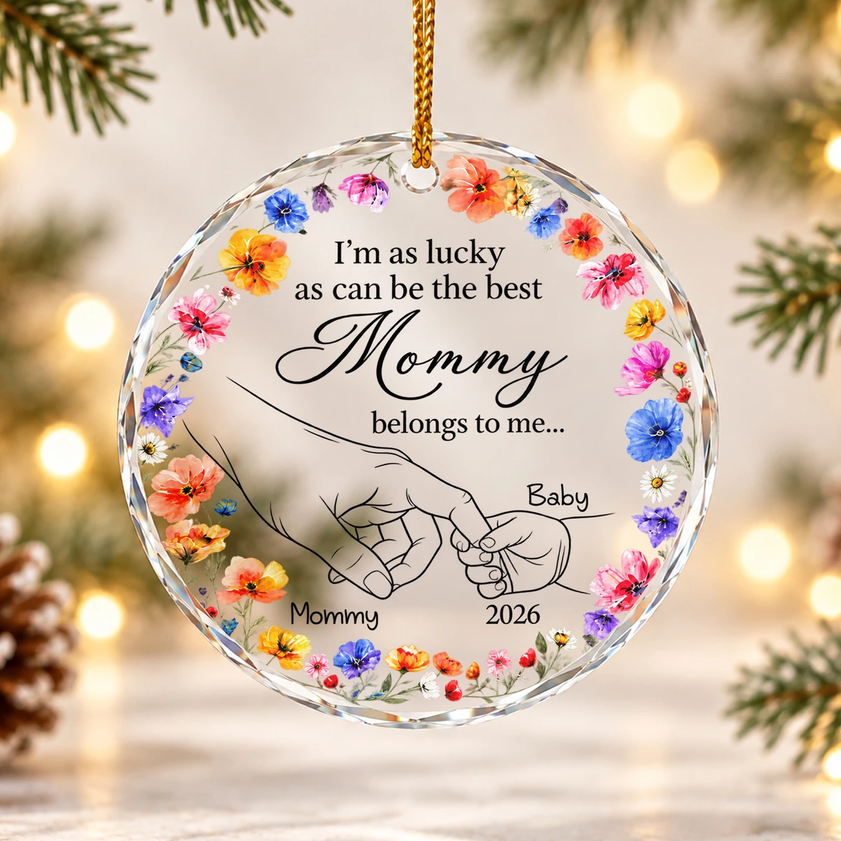 Mommy Belongs To Me Quote - Personalized Round Glass Christmas Ornament
