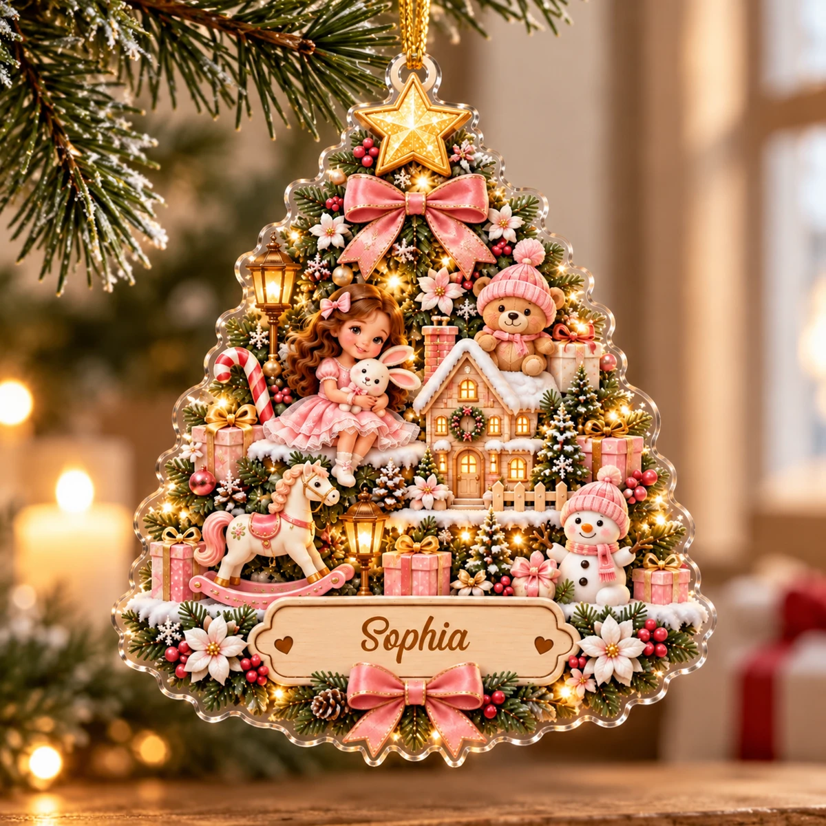 Personalized Girl Christmas Ornament, Custom Name Acrylic Tree Ornament, Pink Toy Christmas Keepsake, Holiday Gift For Daughter 2026