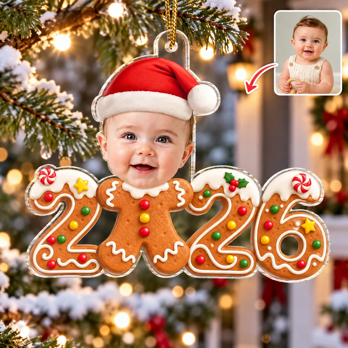 Personalized Shaped Acrylic Christmas Ornament Custom Photo – Baby’S First Christmas 2026 Gingerbread Keepsake Holiday Tree Decor Gift