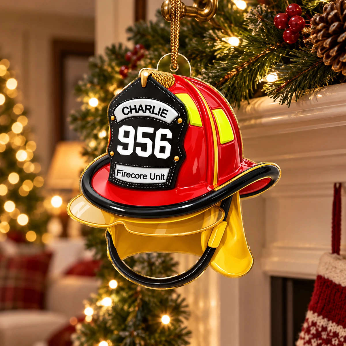 Personalized Firefighter Helmet Acrylic Christmas Ornament Custom Name – Firefighter Holiday Keepsake, Christmas Tree Decor Gift