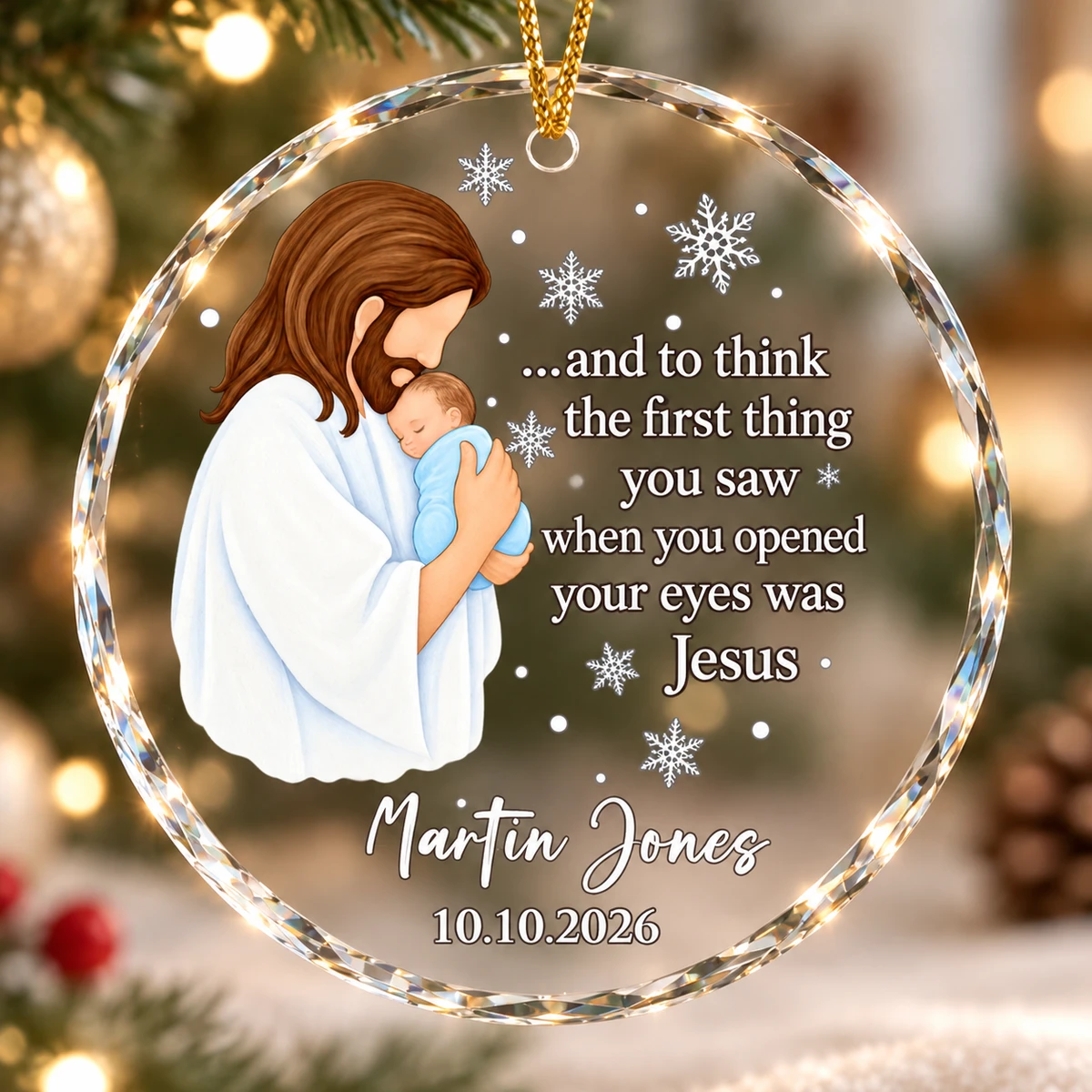 Baby'S First Christmas In Heaven Glass Ornament, Personalized Baby Name And Date, Religious Memorial Keepsake
