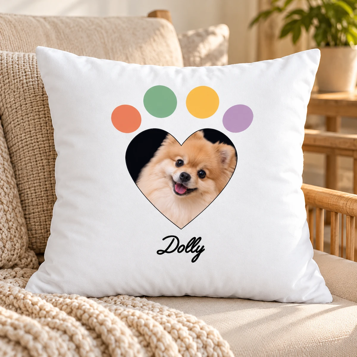 Custom Dog Photo Heart & Name - Personalized Pillow