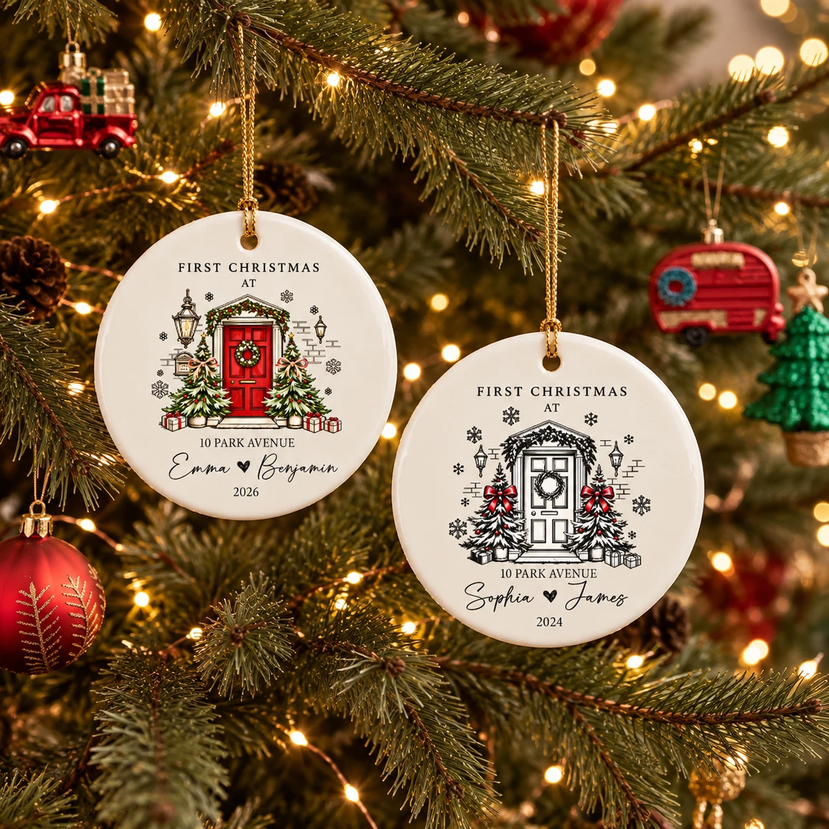 Our First Christmas Here Personalized Ornament, Custom Names & Year, New Home Keepsake, Couple Christmas Gift