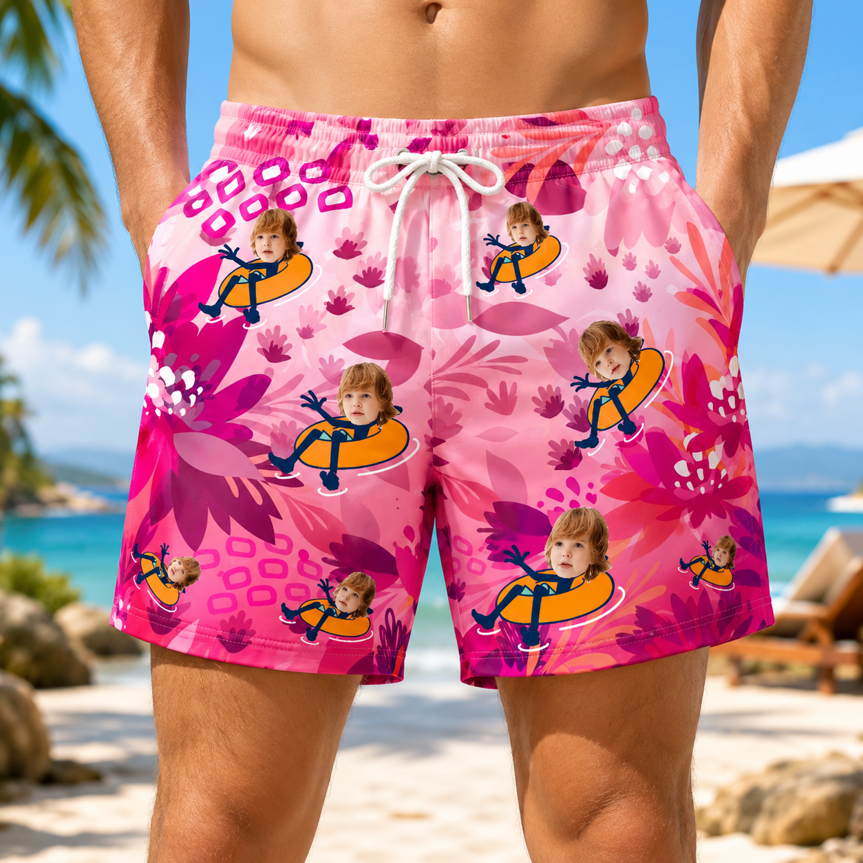 Personalized "Pink Tube Rider" Swim Shorts