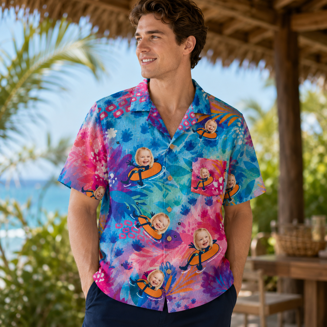 Personalized "Pink Tube Rider" Aloha Shirt