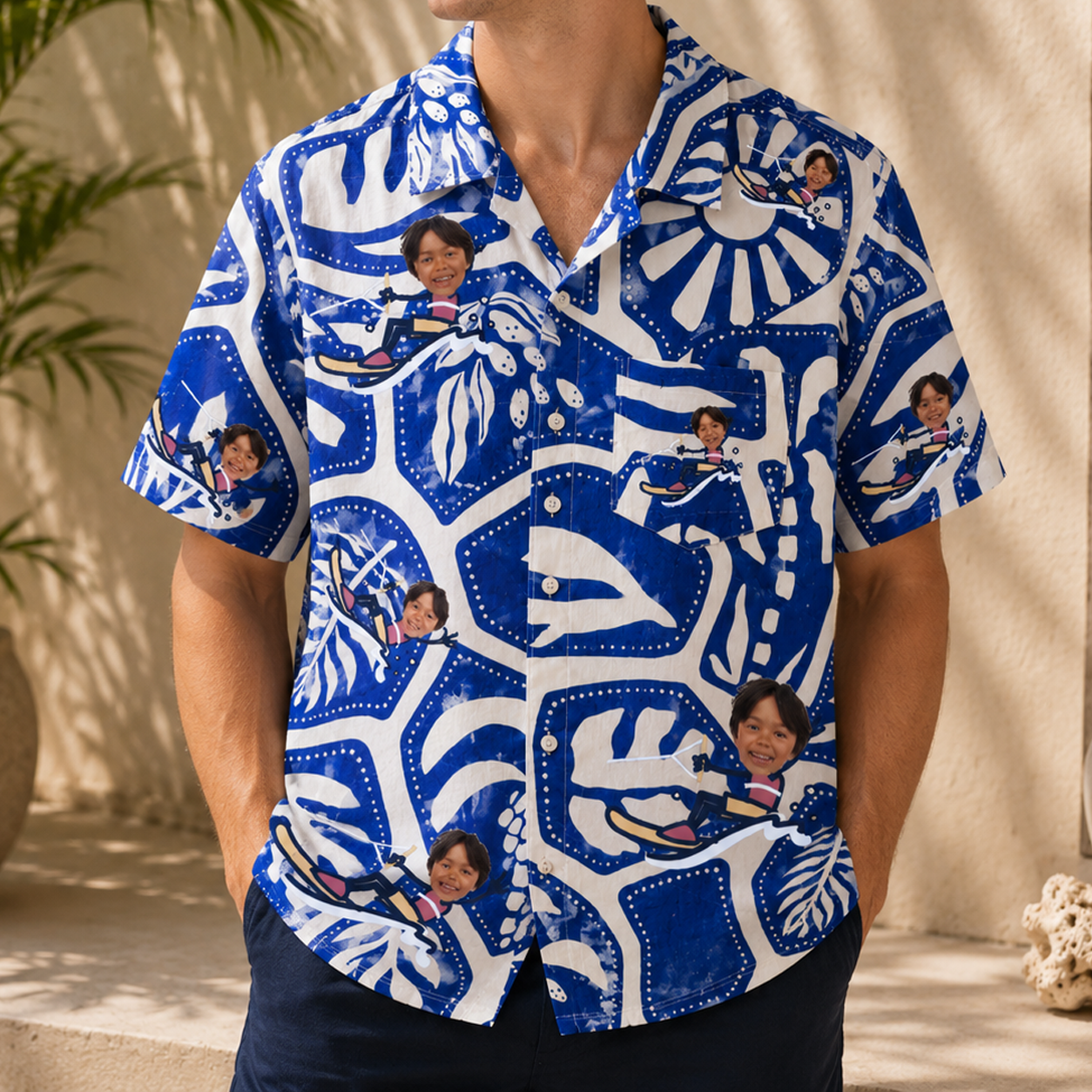 Personalized "Blue Wave" Aloha Shirt
