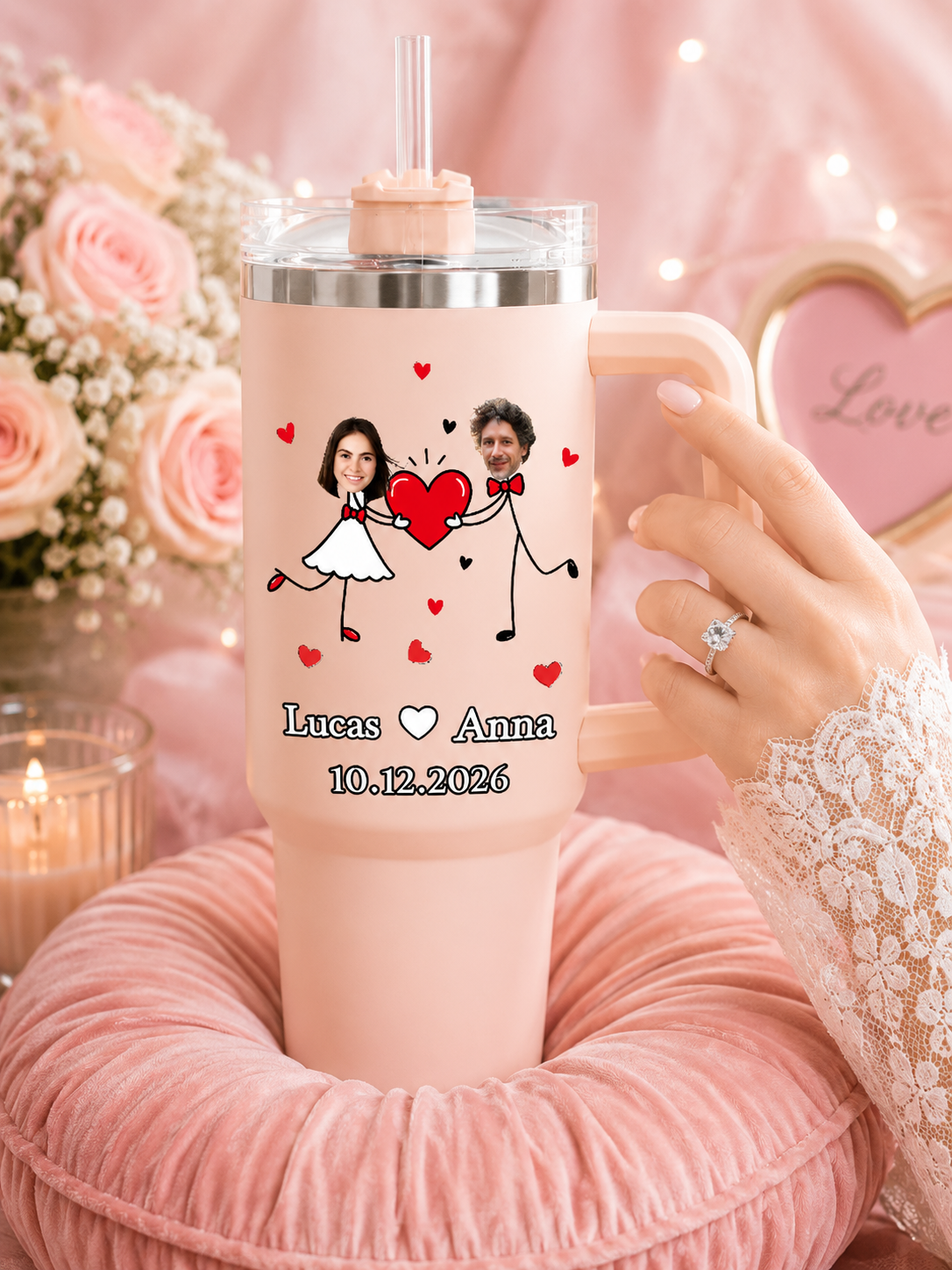 Custom Stick Figure Wedding 40oz Tumbler – Personalized Stainless Steel Travel Cup With Names & Date, Unique Wedding Gift