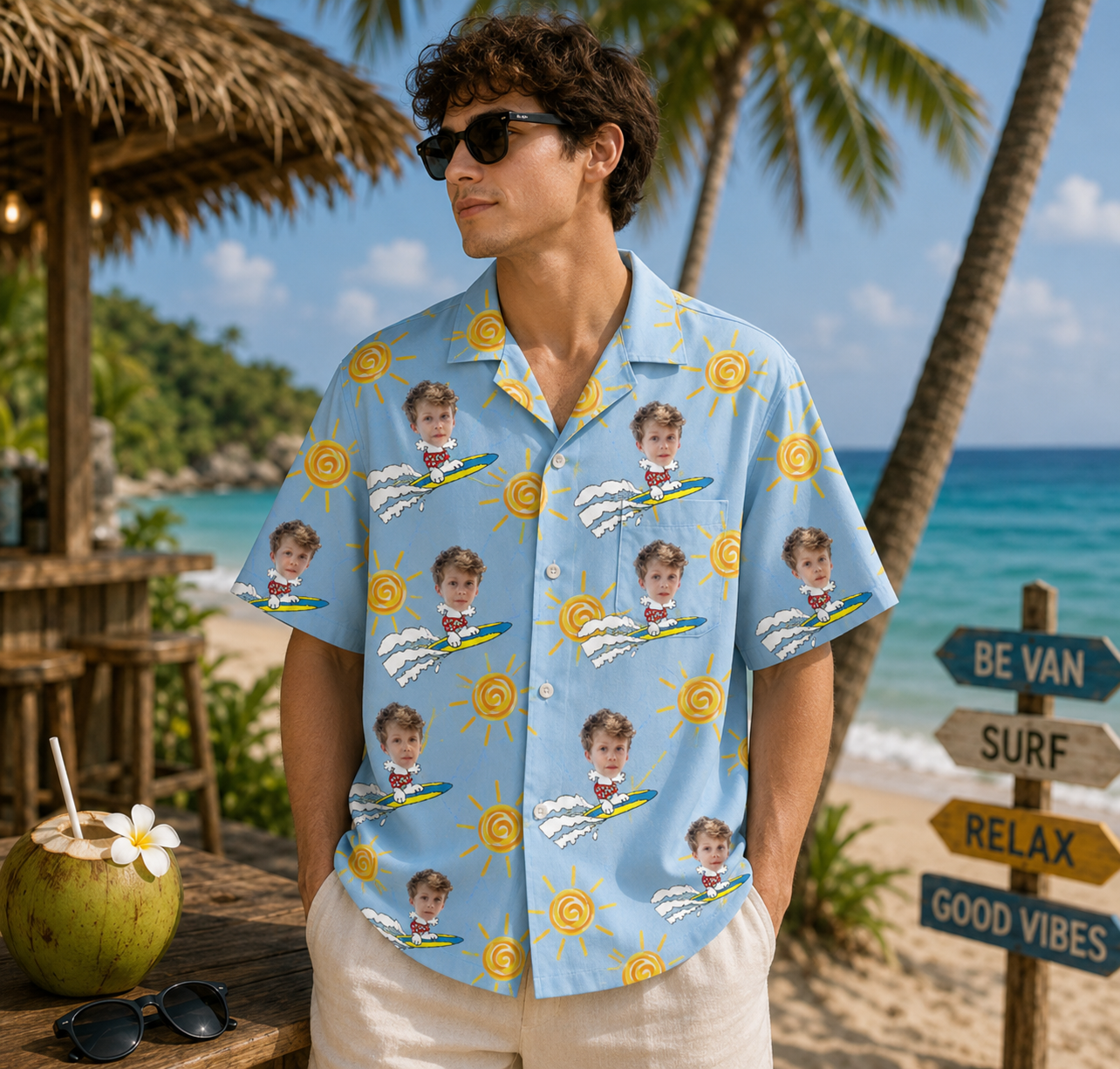 Personalized "Sunny Surfer" Aloha Shirt