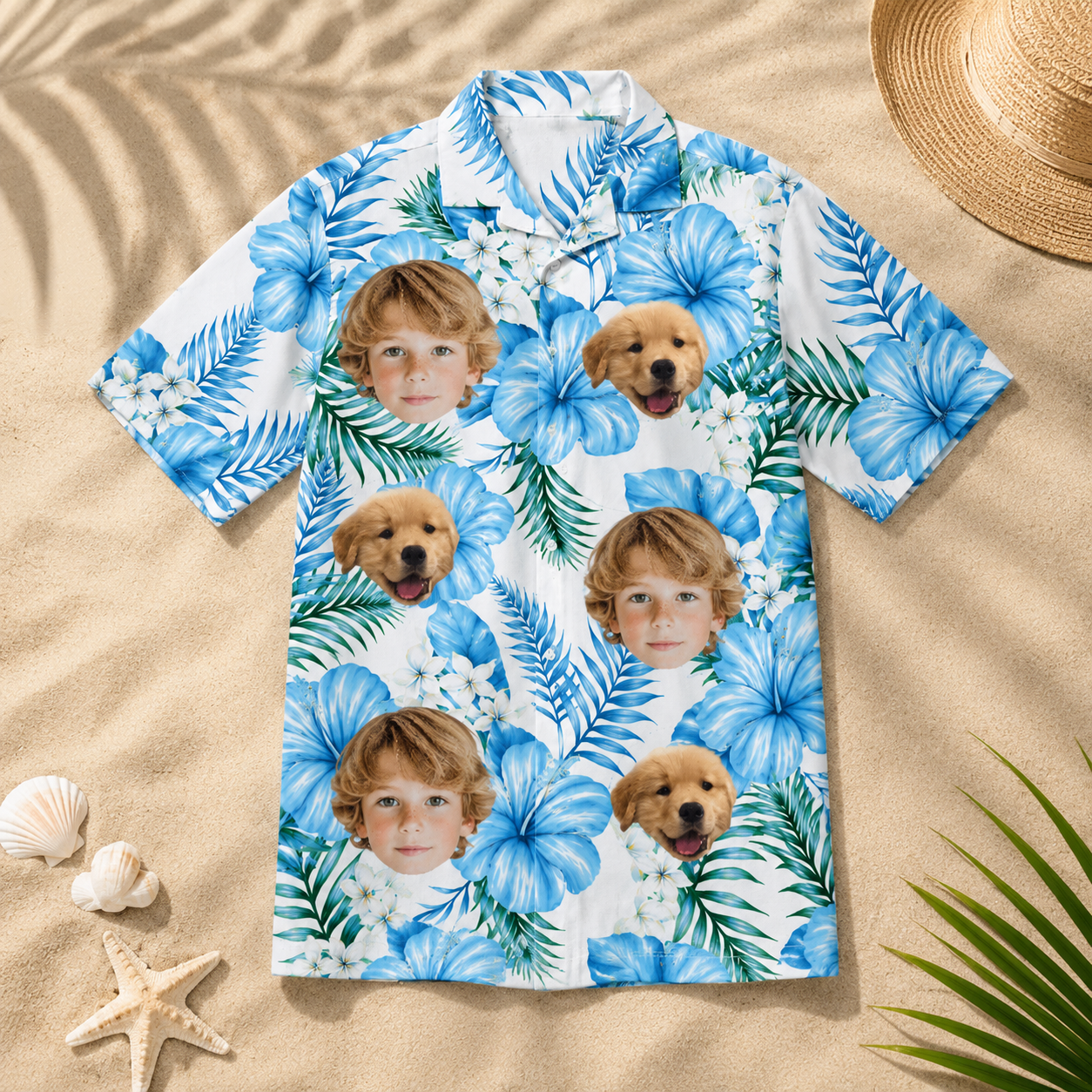 Tropical Floral Hawaiian Shirt With Personalized, Custom Face Photo Shirt, Upload Pet Or Human Portrait