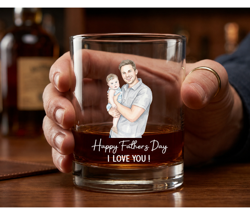Custom Photo Pencil Sketch Best Dad Ever - Personalized Whiskey Glass