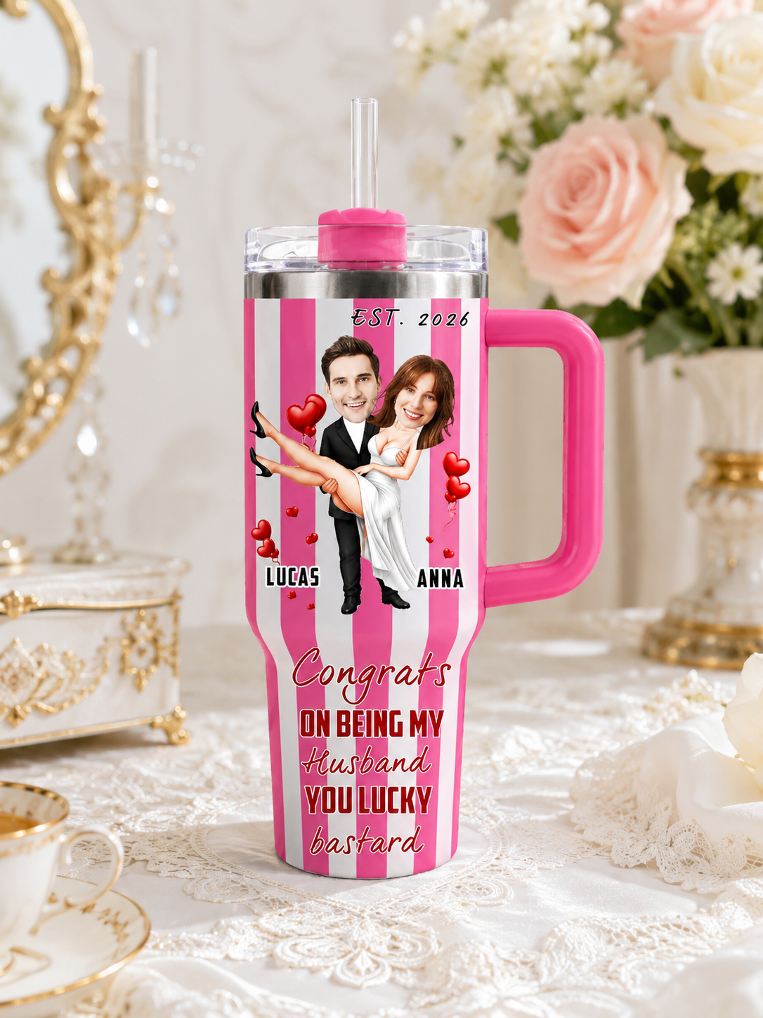 Personalized "Lucky Bastard" Stripe 40oz Tumbler – A Playful Keepsake