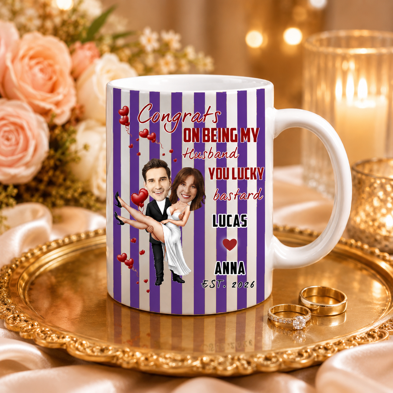 Personalized "Lucky Bastard" Stripe Couple Mug – A Playful Keepsake