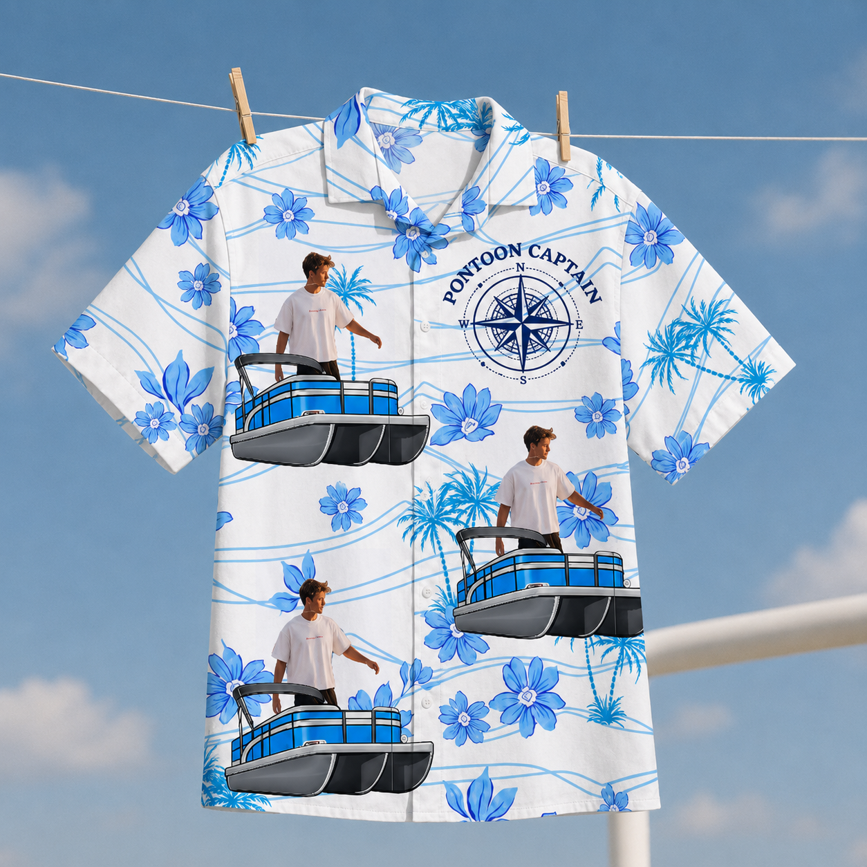 Custom Face Pontoon Hawaiian Shirt – Personalized Vacation Tee For Boating Lovers And Travelers